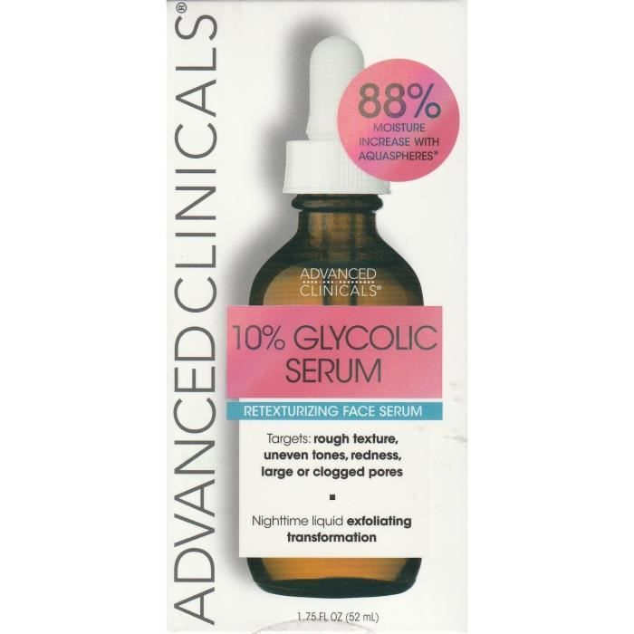 Advanced Clinicals Sérum glycolique 10%, sérum visage retexturisant, 52 ml (1,75 oz liq.)