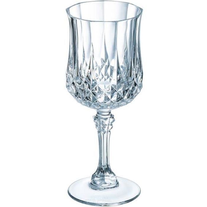 6 verres à pied de table 25cl Longchamp - Cristal d'Arques - Verre ultra transparent au design vintage Cristal Look