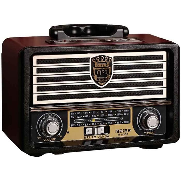 Radio FM en Bois Vintage rétro, Radio AM SW, Haut-Parleur sans Fil Bluetooth 4.0, Lecteur MP3 à Disque TF Carte U, antenne Plia A179