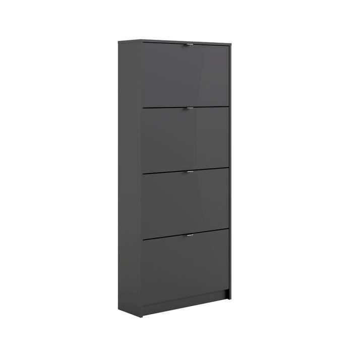 Meuble à chaussures w. 4 portes basculantes et 2 couches noir mat noir mat