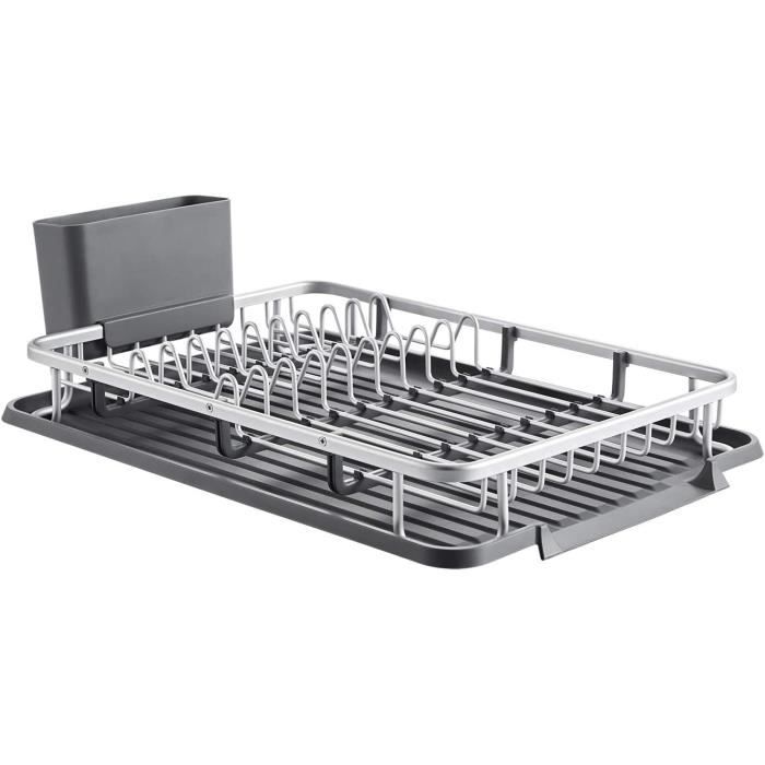 KINGRACK Égouttoir à vaisselle en aluminium antirouille avec panier porte-couverts pour cuisine