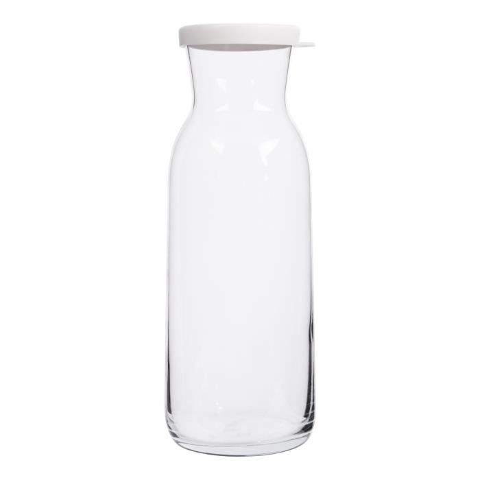 1x 1.2L Fonte Carafe en Verre - Couvercle Blanc - Eau Vin Jus Réfrigérateur Stockage Ensemble de Cruche | Chevet Bouteille - Par LAV