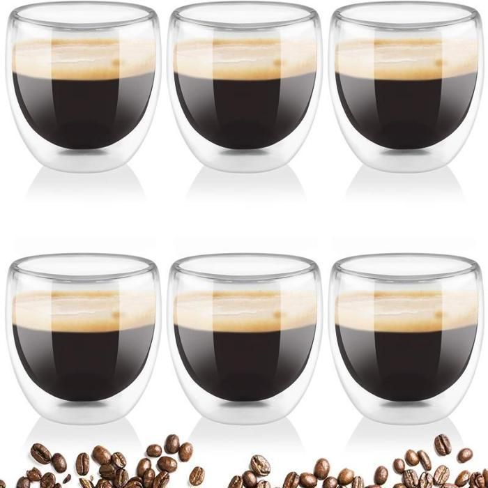 Tasse à Café en Verre Double Paroi - MTEVOTX - 6 pièces - Transparent - Blanc - Classique - Intemporel