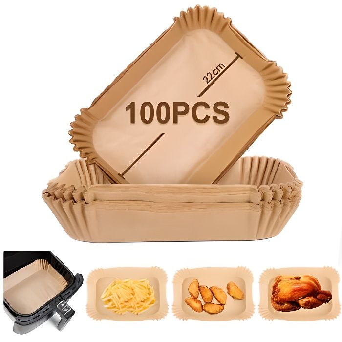 100 Pièces Papier Cuisson Air Fryer Paper Liner,Jetable Antiadhésive Sans Huile Papier Parchemin Accessoires Air Fryer