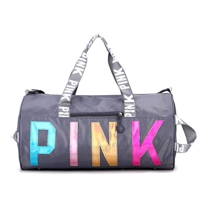 Gris clair - Sac de voyage étanche avec logo laser rose pour femme, sac de sport, sac de maintien pour la nui