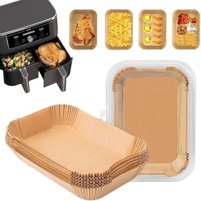 Papier Cuisson Air Fryer 100 Pièces Rectangle 22x14CM Papier Sulfurisé Air Fryer, Jetable Antiadhésive Accessoire Air Fryer
