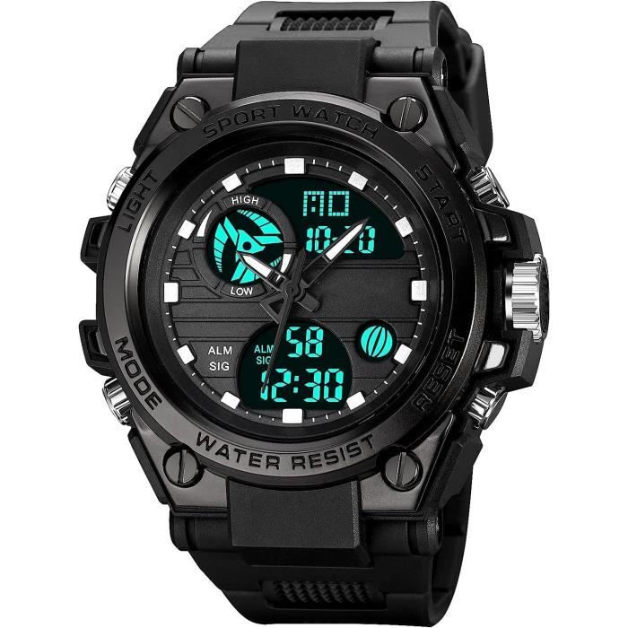Montre De Sport Numérique Pour Homme Avec Alarme-Minuterie, Militaire Multifonction Led Double Affichage[H700]