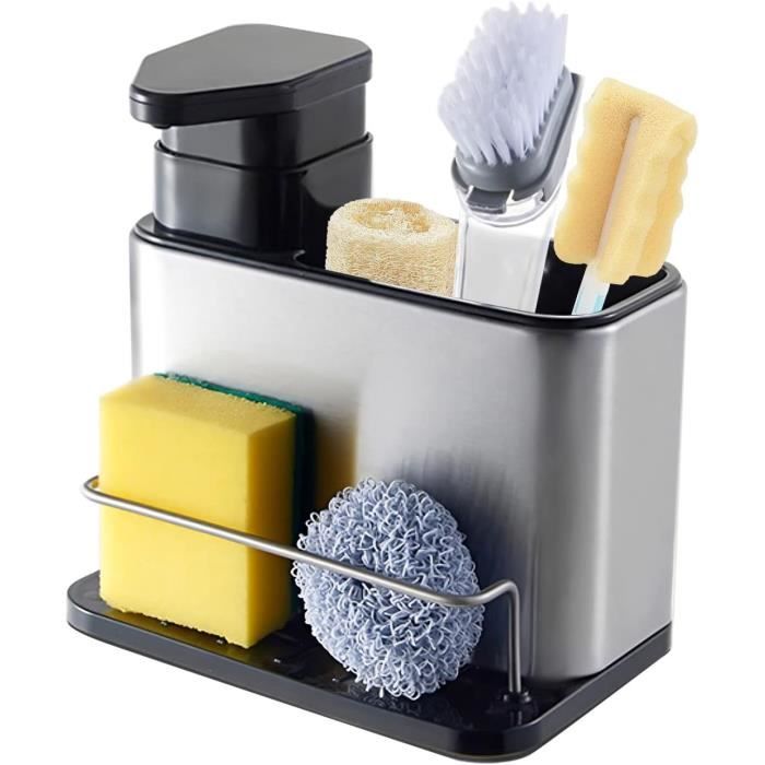 Rangement Evier Cuisine, Distributeur de Liquide Vaisselle avec Porte-Éponge et Porte-Brosse, Porte Éponge Evier Cuisine en A408