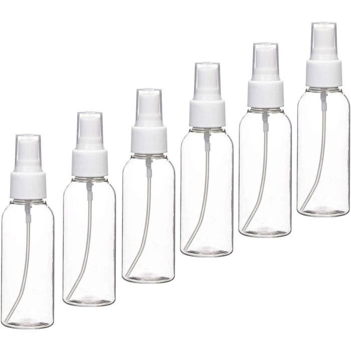 6pcs Flacon Vaporisateur Vide 100ML, Transparent Flacon de Voyage en Plastique avec Pompes Atomiseur, Flacon Vide Voyage de (U)
