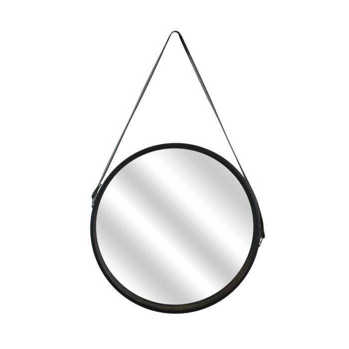 Miroir rond 40 cm noir avec anse en PU