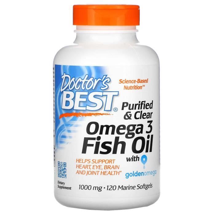 Doctor's Best Purified & Clear Omega 3 Fish Oil 1000mg (Omega-3, EPA, DHA) 120 capsules molles marines