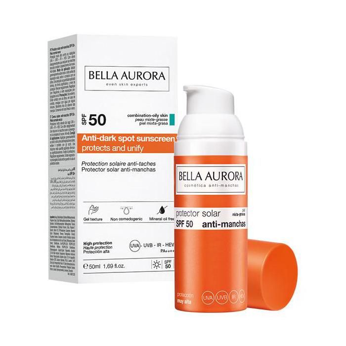 Bella Aurora Crème Solaire Anti-taches FPS50 Peaux mixtes à Grasses 50ml