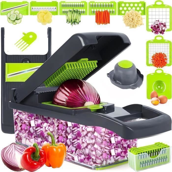 Mandoline Cuisine 15 en 1 Multifonction Coupe Légume avec 8 Lame en Acier Inoxydable Séparateur Filtre pour Oignons Carotte Pomme