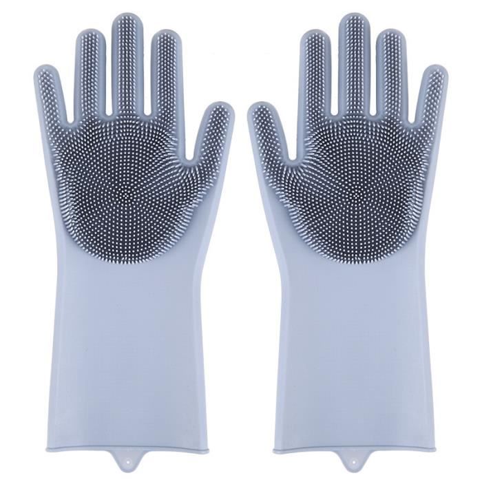 Gant ménage-vaisselle,Gants de livres en silicone avec poils,étanches à l'huile,réutilisables,lave-vaisselle,bain - Grey[D61018]