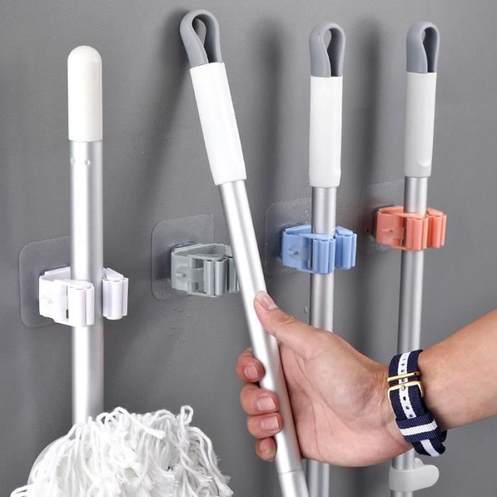3 pcs - Radom de couleur - Support de rangement de balai de serpillière, Clip de serpillière cuisine salle de