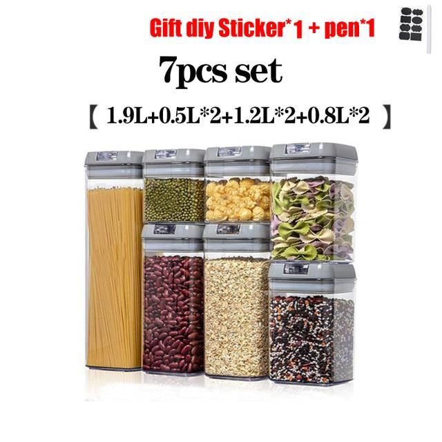 7pcs Set B - Pot à épices en plastique, récipient de stockage des aliments, ensemble de pots à épices, boîte
