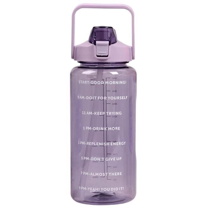 Gourde 2l, Gourde 2l Motivation, Gourde Graduée, avec Marqueur et Paille, avec Poignée, Bouteille d'eau Étanche pour la Randonnée