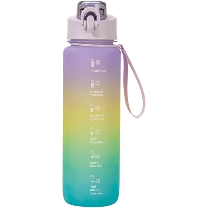 Bouteilles D'Eau De Sport Avec Paille, Bouteille D'Eau De Motivation 1 L Étanche Avec Marqueur De Temps Et Couvercle De Verr[x12563]