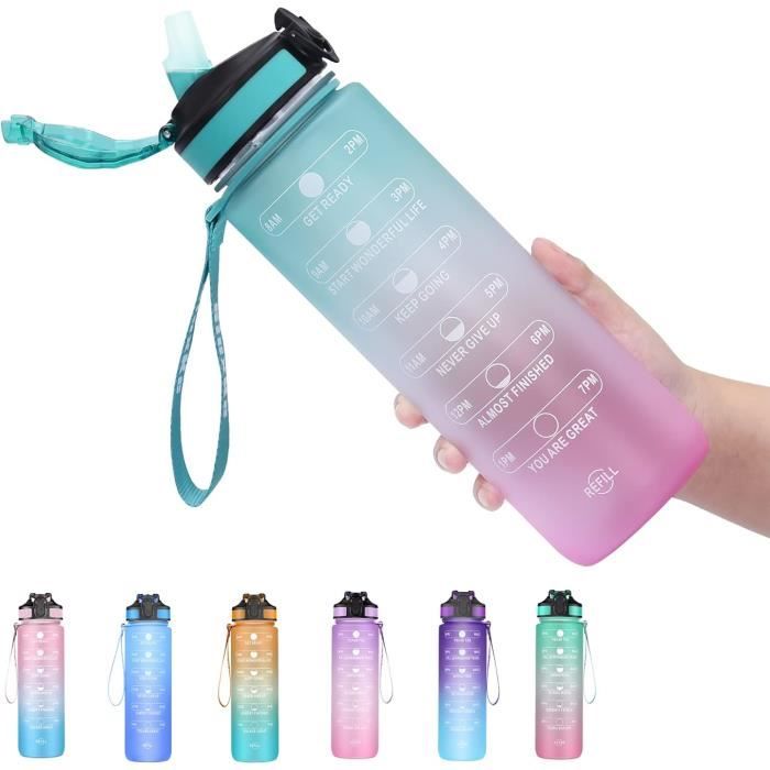Bouteille D'Eau, 1L Gourde Sport Gourde Reutilisable Tritan Sans Bpa Anti-Fuite, Bouteille Avec Traqueur De Marqueur De Temp[x2814]