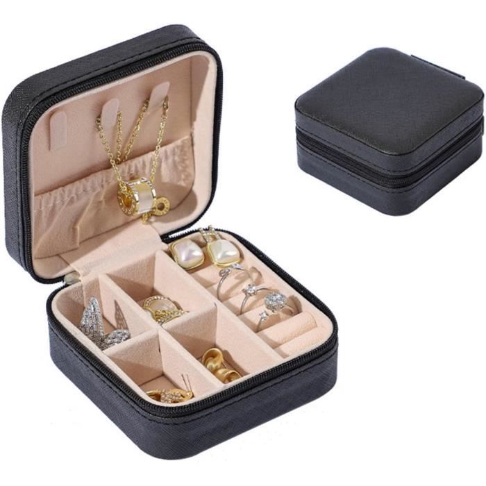 Boite A Bijoux Voyage, 10 Cm Ultra Compact Petite Boîte À Bijoux Pour Femme Pour Bagues, Boucles, Colliers (Noir)[H4425]