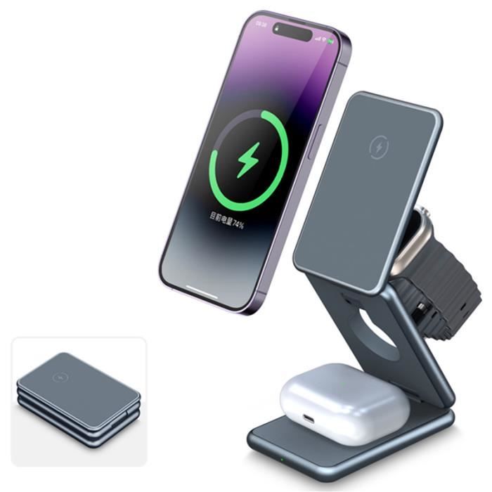 Chargeur sans Fil 3 en 1 QI Chargeur Induction Pliable Compatible avec Écouteurs sans Fil,Apple Watch,Chargeur sans Compatible