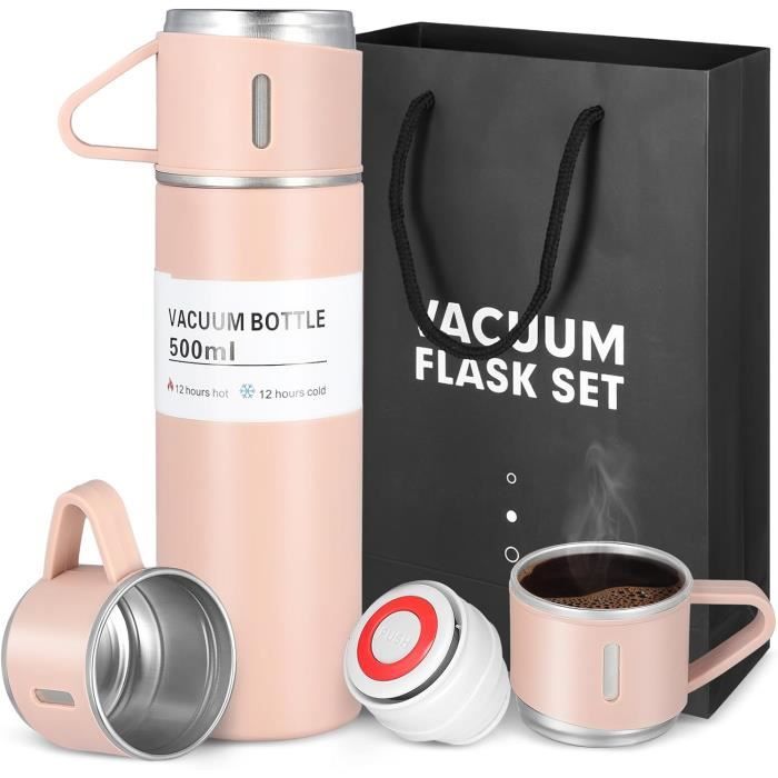Bouteille Isotherme Coffret Cadeau, Gourde Isotherme Etanche Avec Tasse Et Couvercle, Mug Isotherme Cafe En Acier Inoxydable [u1631]
