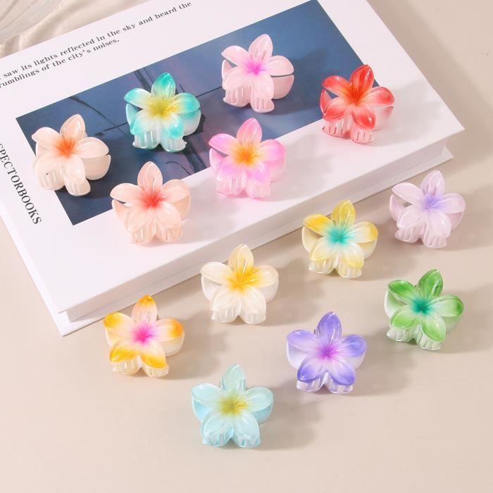 Lot de12 pinces à cheveux en forme de fleur - En acrylique - Pour cheveux épais et fins - Antidérapantes - Pour femmes et filles
