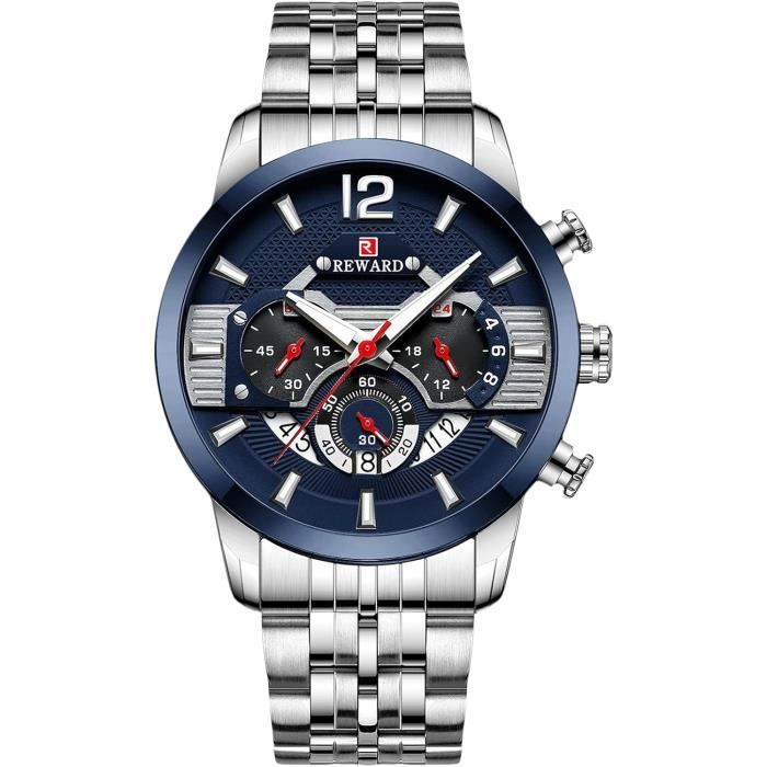 Montre Homme Etanche Analogique Quartz Montre Avec Bracelet En Acier Inoxydable Lumineuses Chronographe Montre Pour Hommes[H7237]