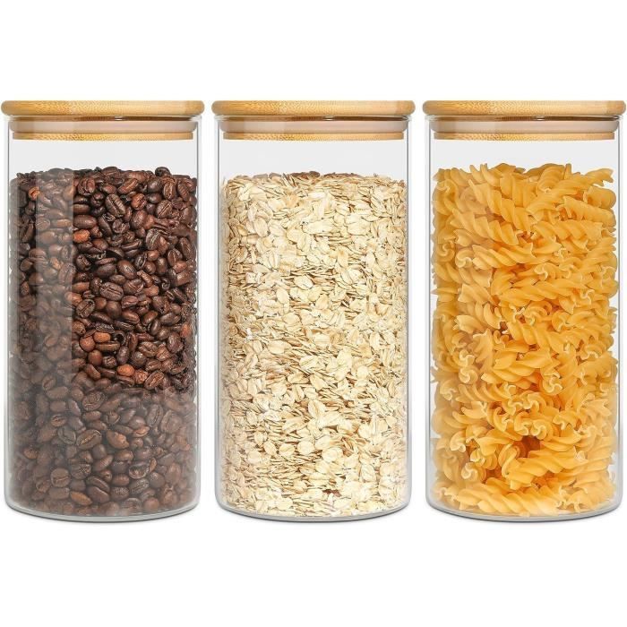 3 Pcs 1000Ml Bocal En Verre Avec Couvercle Avec Bocaux Rangement Cuisine Réutilisable Utilisé Pour Stocker Des Aliments Grain[u18]