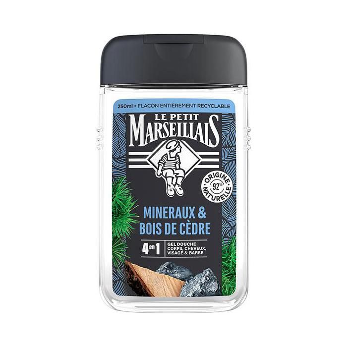 Gel Douche - LE PETIT MARSEILLAIS - Minéraux & Bois de Cèdre - 250ml - Sans parabène - Pour Homme