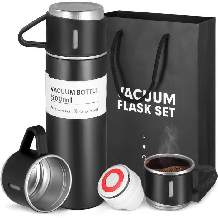 Bouteille Isotherme Coffret Cadeau, Gourde Isotherme Etanche Avec Tasse Et Couvercle, Mug Isotherme Cafe En Acier Inoxydable [H108]