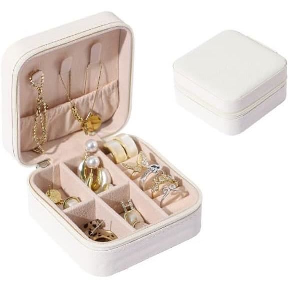 Mini Boîte À Bijoux De Voyage Portable Pour Bagues, Boucles D'Oreilles, Colliers, Bracelets, Bijoux (Blanc)[H5004]
