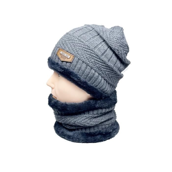 Ensemble Echarpe Bonnet Homme Femme d'hiver,Chapeau Tricoté Tour de Cou Doublure,Tricot Laine Épais Élastique Chauffe-Cou Bonnets