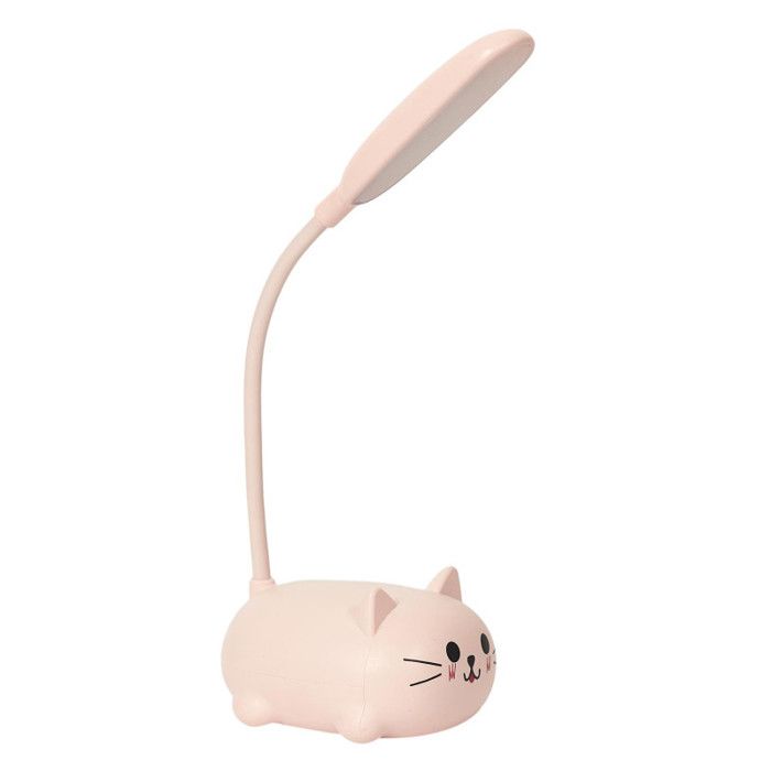 Lampe de chevet - HOME DECO - Chat - Rechargeable USB - LED - Blanc/Rose