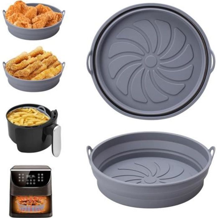 Moule Silicone Air Fryer, 2 Pièces Moule Accessoire pour Airfryer Réutilisable Panier Friteuse à Air Chaud Plat Pot Ronde Pliable