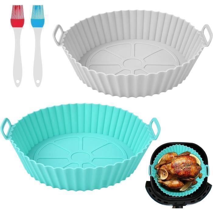 Panier Friteuse En Silicone,2Pcs 7.8Pouces Air Fryer Silicone Pot +2 Pinceaux Pour Airfryer Micro-Ondes,Moule À Gâteau,Cuiseu[G662]