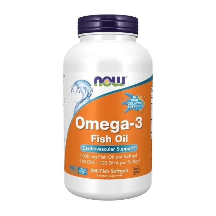 NOW Foods Omega 3 huile de poisson distillée moléculairement, 200 capsules molles 8208