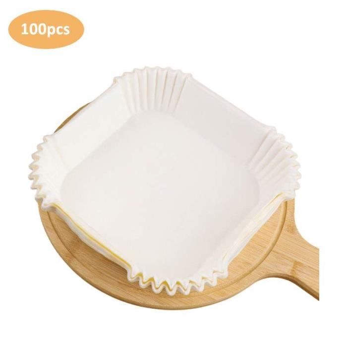100pcs Papier de cuisson pour friteuse à air, carré 20*4.5cm, jetable, antiadhésif, résistant à l'huile - Blanc