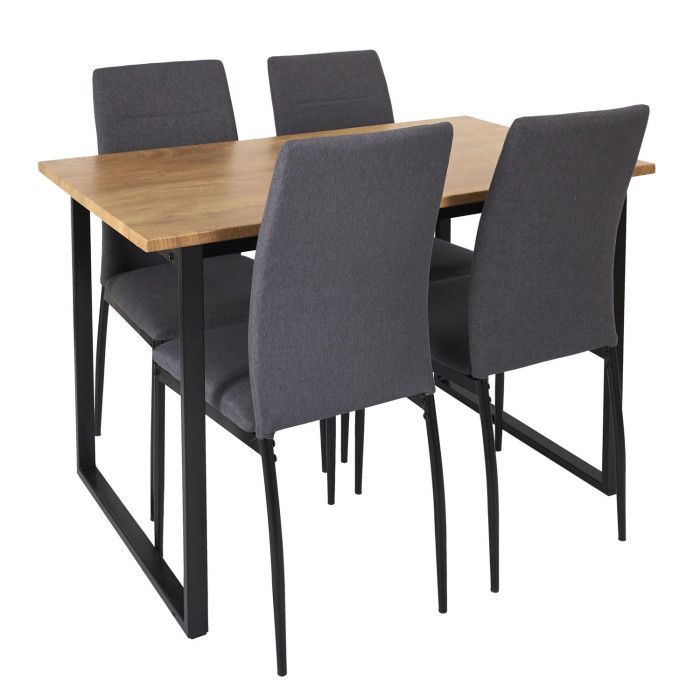Table à Manger & 4 Chaises "Abbott" 120cm Noir & Gris