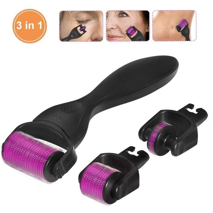 3 en 1 Rouleaux pour Derma Aux Micro-Aiguilles Titane Derma Roller 0.25+0.5+1.0mm outil soin peau anti vieillissement - Yunstore
