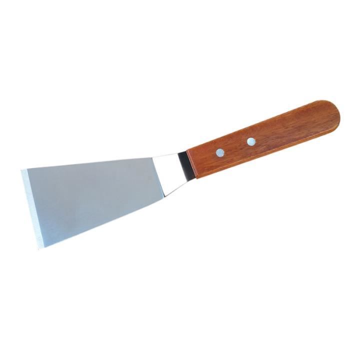 Acier inoxydable Mini-pelle frite Manche en bois Pelle à steak plat Cuisson Pâtisserie Spatule Barbecue Pelle (Pelle Non-Creuse)