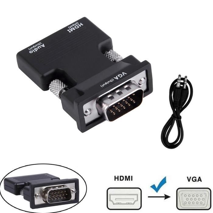 Adaptateur convertisseur HDMI femelle vers VGA 1080P + dongle de câble audio stéréo 3,5 mm SK267