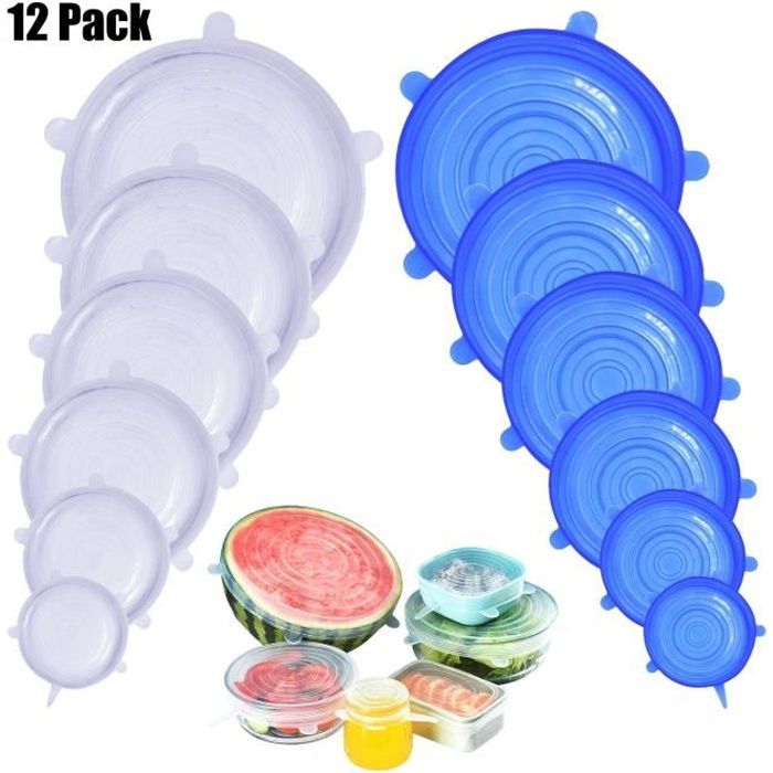 12 Pièces Couvercles en Silicone, Couvercle Extensibles en Silicone sans BPA, Couvercle Universel de 6 Tailles Differentes pour Micr