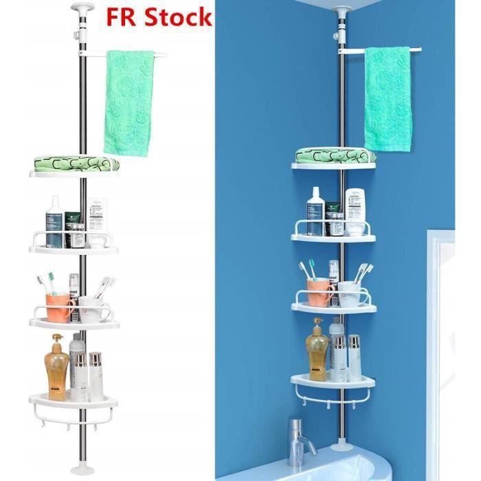 Étagères de salle de bains de coin de 4 niveaux Étagère réglable de stockage d'acier inoxydable plastique rangement France Stock
