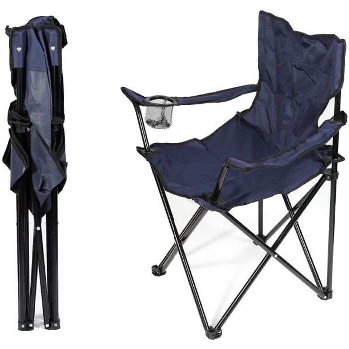Chaise Fauteuil Extérieur Pliable Inclinable Confort Jardin Camping Voyage Bleu marine