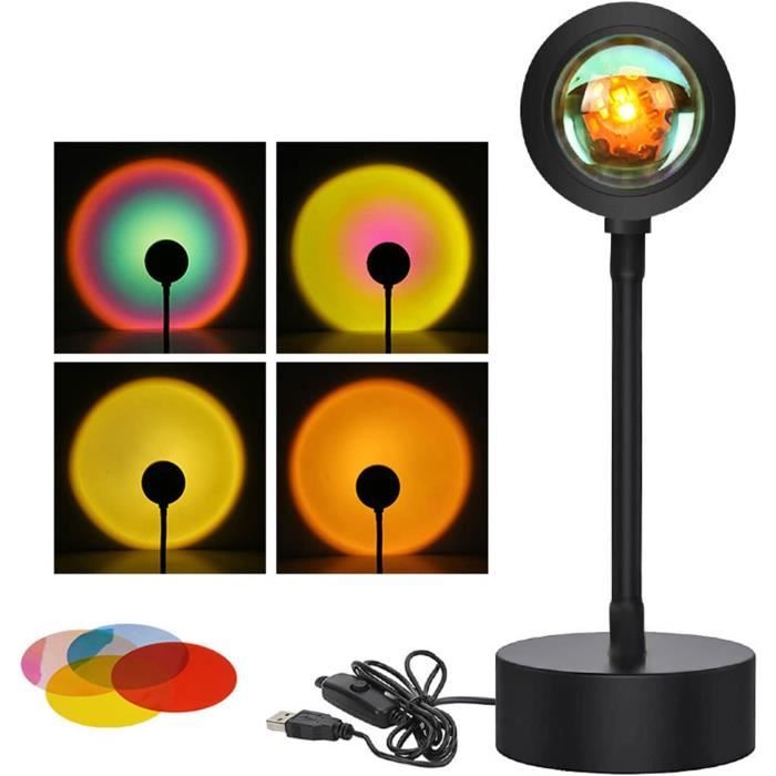 Veilleuse - Lampe Coucher de Soleil - Noir - Rotation à 360 - Lampe LED Arc-en-Ciel USB