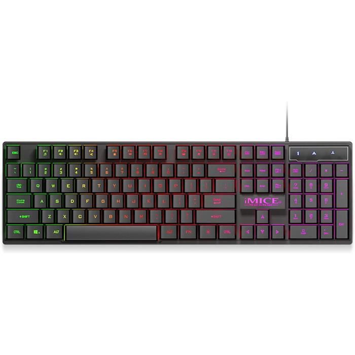 Clavier Gaming, Clavier Mécanique LED Rétro-éclairé, 104 Touches, Ergonomique, Waterproof, Touches Silencieuses, USB + Clavie[O1875]