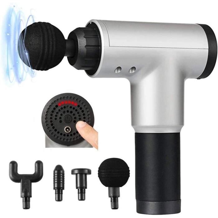 Pistolet de Massage - A532 - Électrique - 4 Têtes - 6 Vitesses - Soulagement Douleur