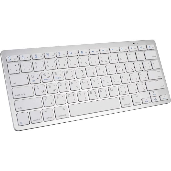 Clavier sans Fil Bluetooth Clavier Arabe Portable, QWERTY Clavier pour iPad 10.2-10.9-10.5, PC Ordinateur Portable, Smart TV, A123