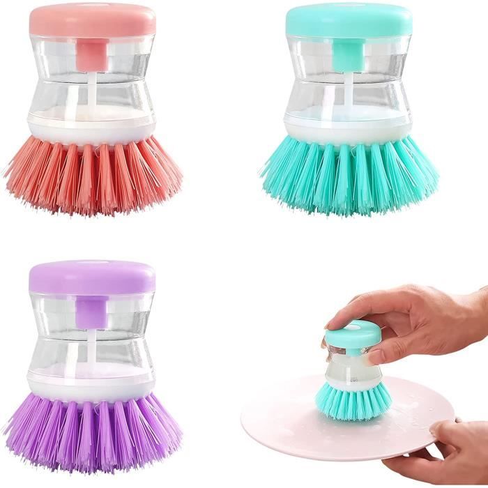 Brosse Liquide Vaisselle, 3 Pcs Brosse à Récurer Vaisselle, Brosse Vaisselle avec Reservoir, Pressez pour Distributeur de A529